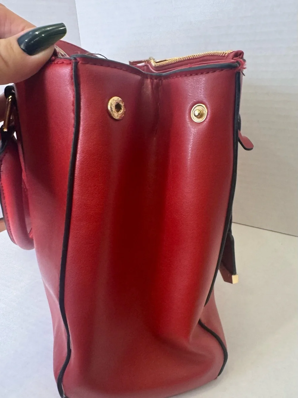 Christian Siriano Red Top-Handle Leather Satchel with Shoulder Strap
